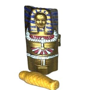Vintage Mini Egyptian Sarcophagus Porcelain Hinged Trinket Box w/ Mummy